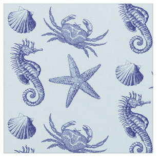 Ocean Beach Seepferd Starfish Crab & Muschel Muste Stoff