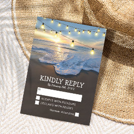 Ocean Beach String Lights Wedding RSVP Karte