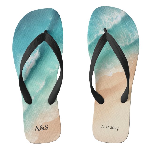 Ocean Beach SUMMER Wasserfarbe Elegante Hochzeit Flip Flops (Fußbett)