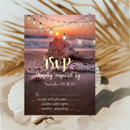 Ocean Beach Sunset, String Lights Seashell UAWG Einladung