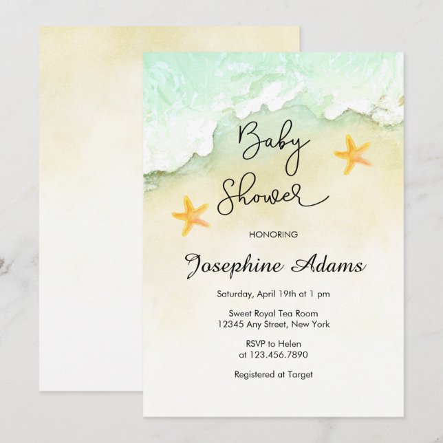 Ocean Beach Tropical Watercolor Babydusche Einladung (Vorne/Hinten)