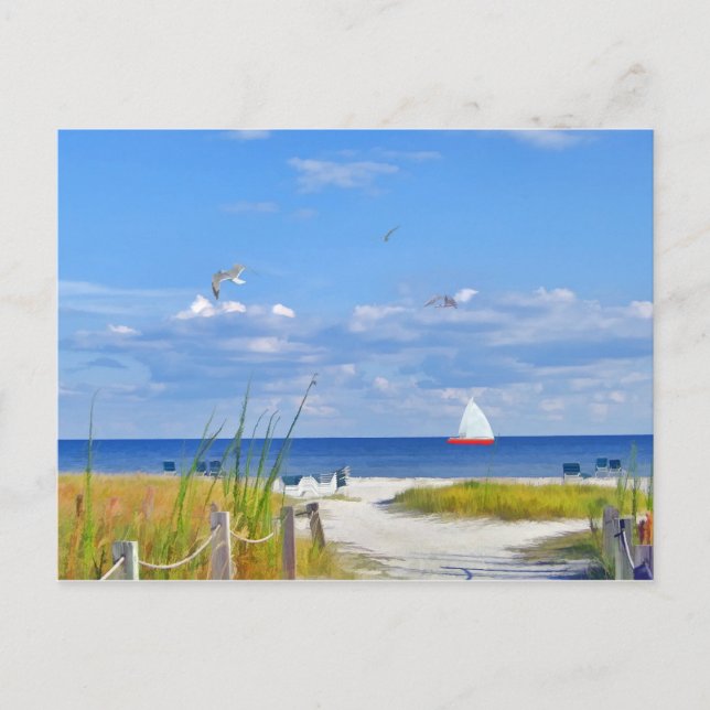 Ocean, Beach und Sailboat Postcard Postkarte (Vorderseite)