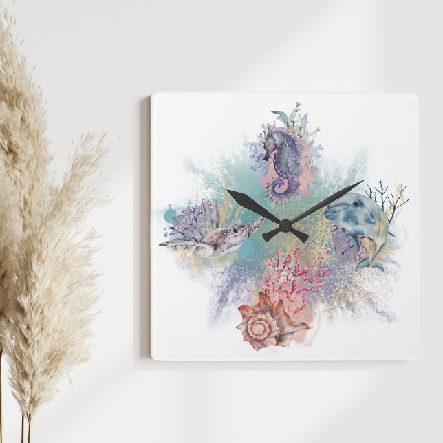 Ocean Beach Unter dem Meer Wasserfarben Art Seepfe Quadratische Wanduhr (Von Creator hochgeladen)