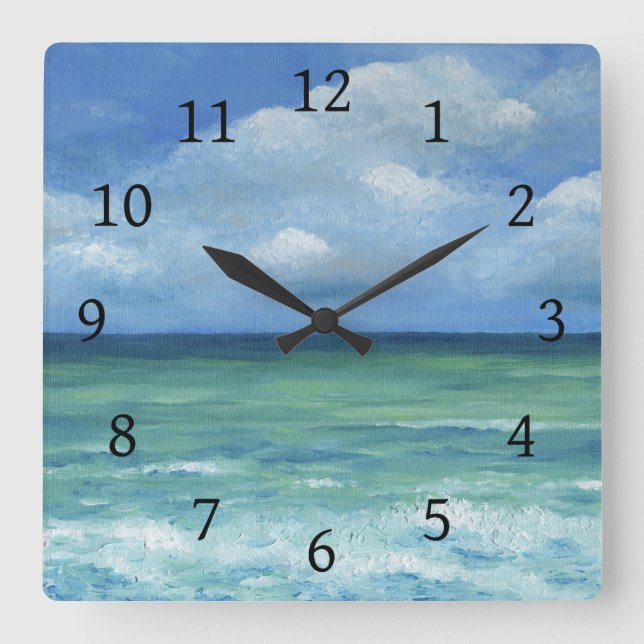 Ocean Beach View 273 blau Quadratische Wanduhr (Vorderseite)