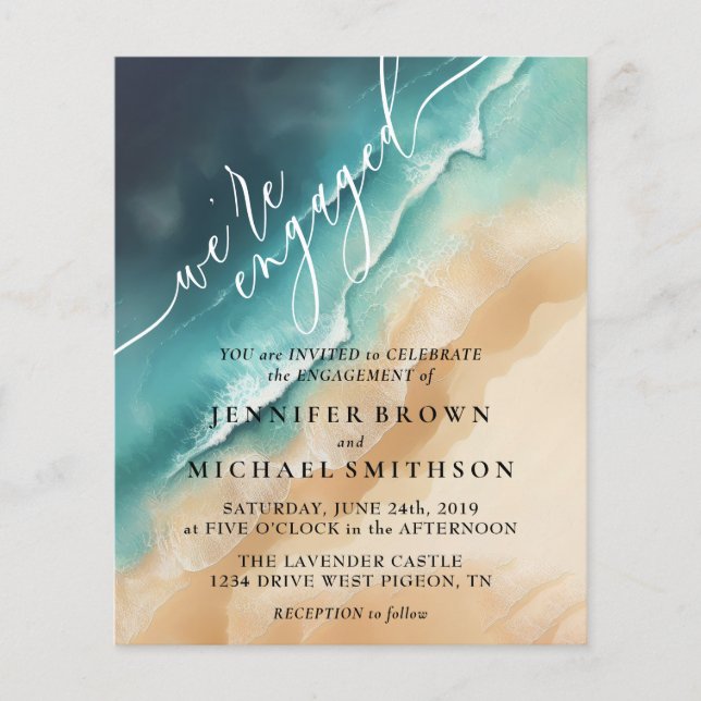 Ocean Beach Watercolor Summer Verlobung Flyer (Vorne)