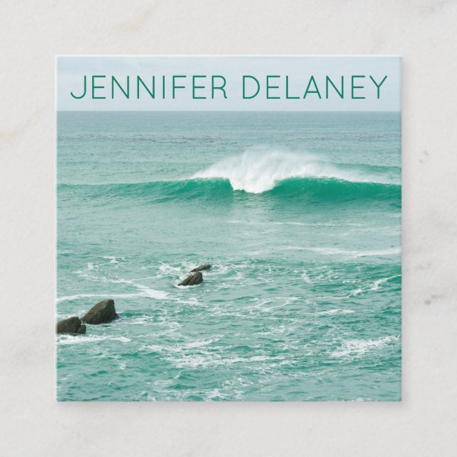 Ocean Beach Waves Sea Green Foto Travel Quadratische Visitenkarte (Vorderseite)