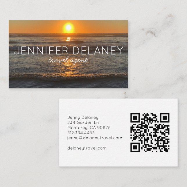 Ocean Beach Waves Sunset Nature Foto Travel QR Visitenkarte (Vorne/Hinten)