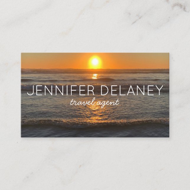 Ocean Beach Waves Sunset Nature Foto Travel Visitenkarte (Vorderseite)