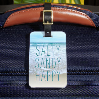 Ocean Beach Waves Travel Foto Salty Sandy Happy Gepäckanhänger