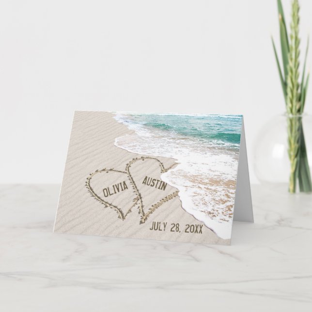 Ocean Beach Wedding Hearts Karte (Vorderseite)