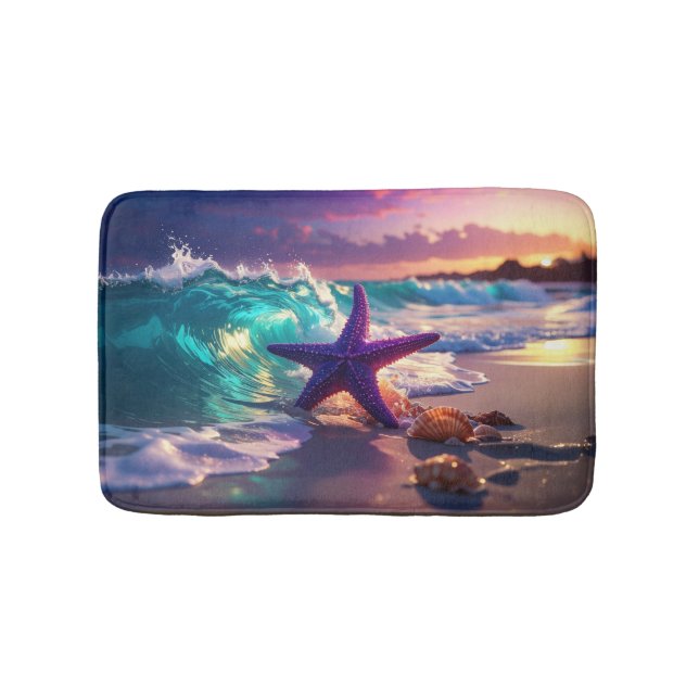 Ocean beach with violet starfish badematte (Vorderseite)