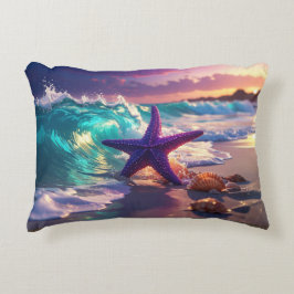 Ocean beach with violet starfish dekokissen