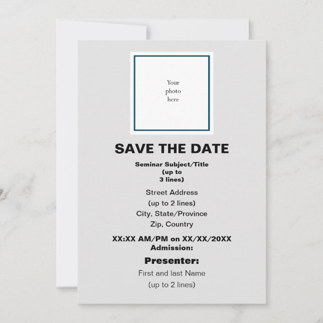 Ocean Bl. und Lt. Gray Seminar Save The Date (Vorderseite)