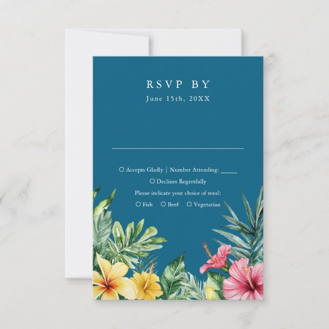 Océan Bleu Aquarelle Tropicale Mariage Floral RSVP (Devant)
