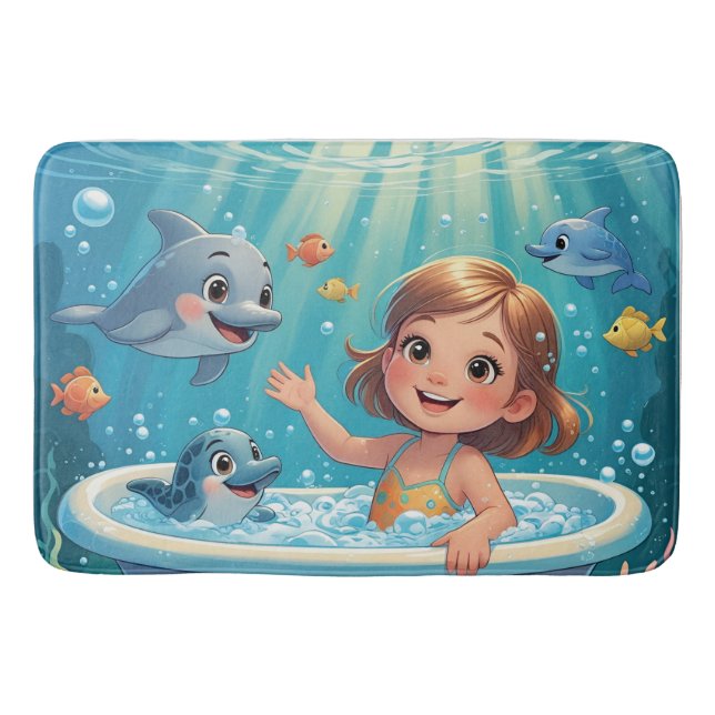 Ocean Bliss Bath Time Mädchen niedliche Delfine Badematte (Vorderseite)