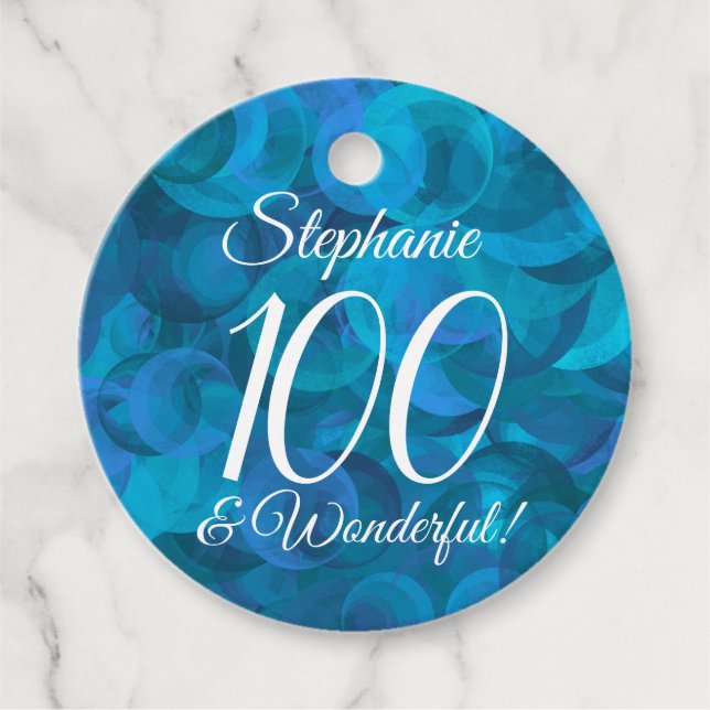 Ocean Blue 100 und Wonderful Birthday Party Geschenkanhänger (Vorderseite)
