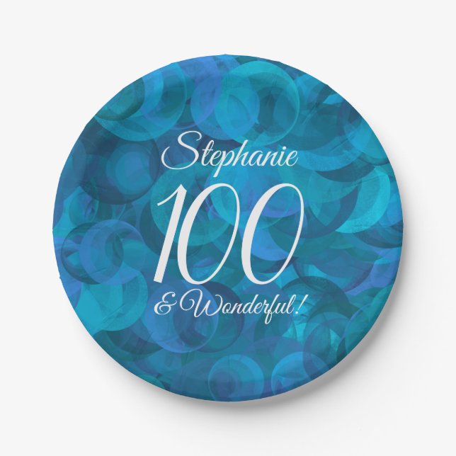 Ocean Blue 100 und Wonderful Birthday Party Pappteller (Vorderseite)