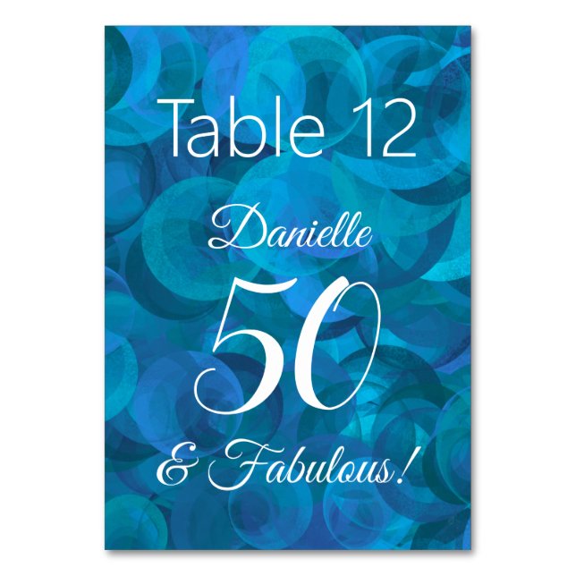 Ocean Blue 50 und fabelhafter Geburtsname Tischnummer (Vorderseite)
