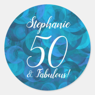 Ocean Blue 50 und fabulous Birthday Gefallen Runder Aufkleber
