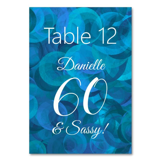 Ocean Blue 60 und Sassy Birthday Party Name Tischnummer (Vorderseite)