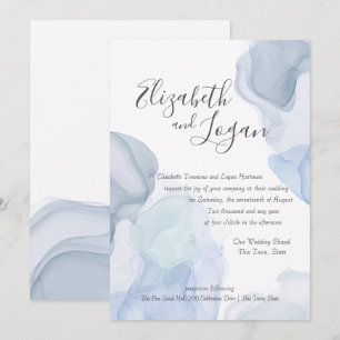 Ocean Blue Abstrakt Modern Watercolor Wedding Einladung