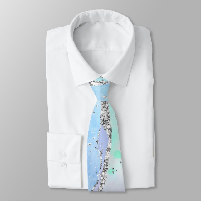 Ocean Blue Agate Glitzer Funkelnd Neck Tie Krawatte (Gebunden)