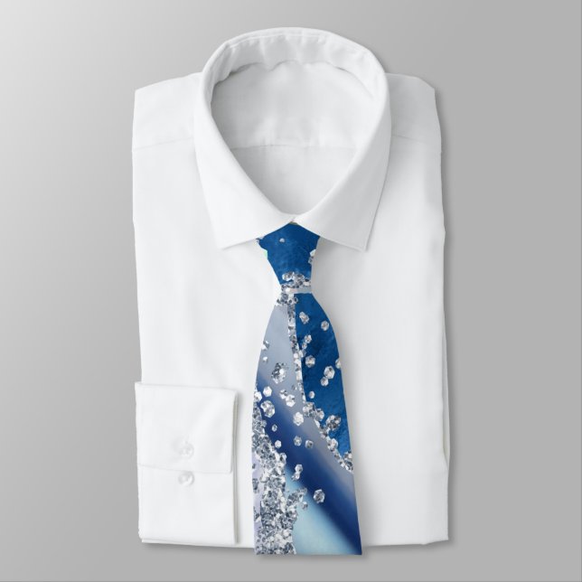 Ocean Blue Agate Glitzer Funkelnd Neck Tie Krawatte (Gebunden)