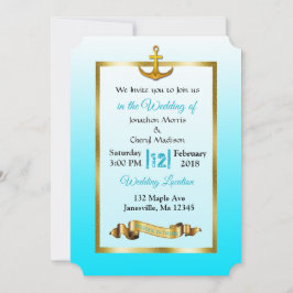 Ocean Blue Anchor Gold Hochzeit Einladung
