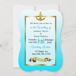 Ocean Blue Ancre Gold Faire-part de mariage