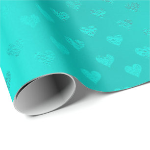 Ocean Blue Aqua Metallic Hearts Beach Hochzeit Geschenkpapier