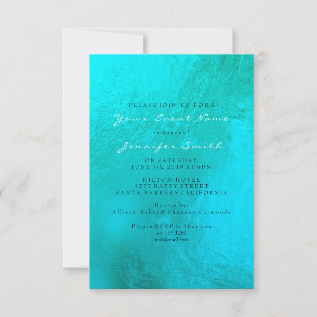 Ocean Blue Aqua Pearl White Metallic Beach Einladung (Vorderseite)
