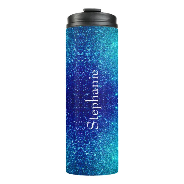 Ocean Blue Aquamarin Glittery Ombre Individuelle N Thermosbecher (Vorderseite)