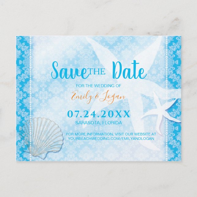 Ocean Blue Beach Hochzeit Save the Date Postkarte (Vorderseite)