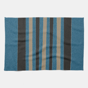 Ocean Blue Beige Sand Brown Black Stripes Geschirrtuch