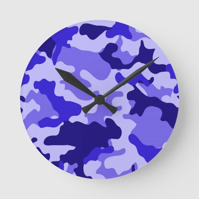 Ocean Blue Camo Wall Clock. Runde Wanduhr (Vorderseite)
