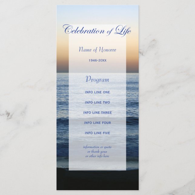 Ocean Blue Celebration of Life Programmkarte Programm (Vorderseite)