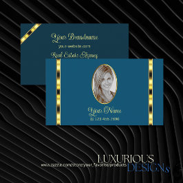 Ocean Blue Chic mit Foto Gold Dekoration Beruflich Visitenkarte