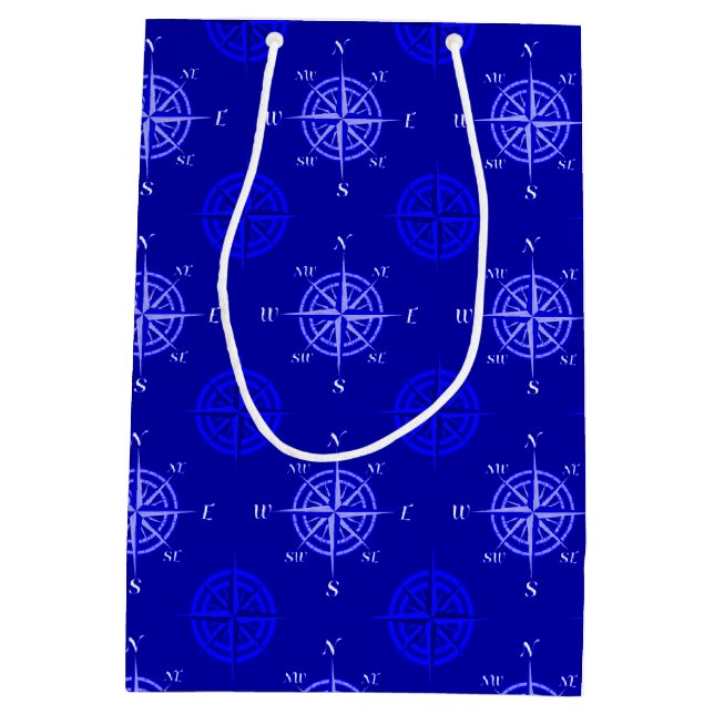 Ocean Blue Compass Rose Mittlere Geschenktüte (Rückseite)