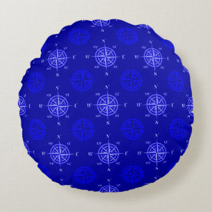 Ocean Blue Compass Rose Rundes Kissen