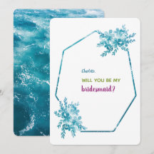 Ocean Blue Floral Bridesmaid Einladungskarten