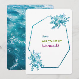 Ocean Blue Floral Bridesmaid Einladungskarten