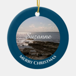 Ocean Blue Foto des Meeres Add Name Weihnachten Keramik Ornament