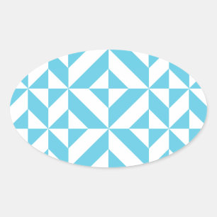 Ocean Blue Geometric Deko Muster Ovaler Aufkleber