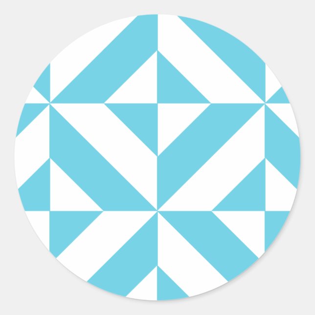 Ocean Blue Geometric Deko Muster Runder Aufkleber (Vorderseite)
