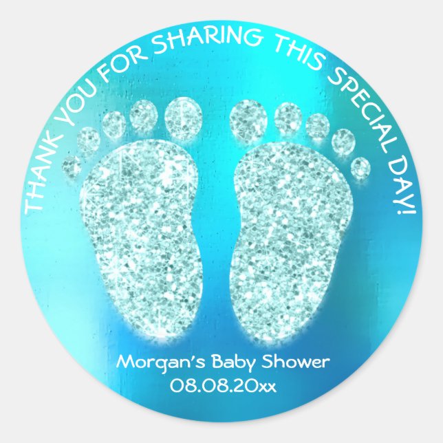 Ocean Blue Glitzer Feet Baby Dusche Gefallen Viele Runder Aufkleber (Vorderseite)