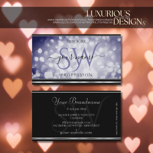 Ocean Blue Glitzer Initials Black Silver Border Visitenkarte