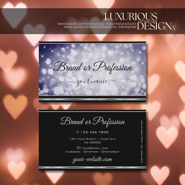 Ocean Blue Glitzer Stars Black Silver Deco Border Visitenkarte (Von Creator hochgeladen)