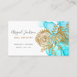 Ocean Blue Gold Abstrakt Watercolor Nagelkunst Visitenkarte