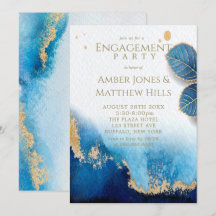 Ocean Blue Gold Agate Engagement Party Einladung