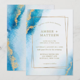 Ocean Blue Gold Glitzer Agate Hochzeitseinladungen